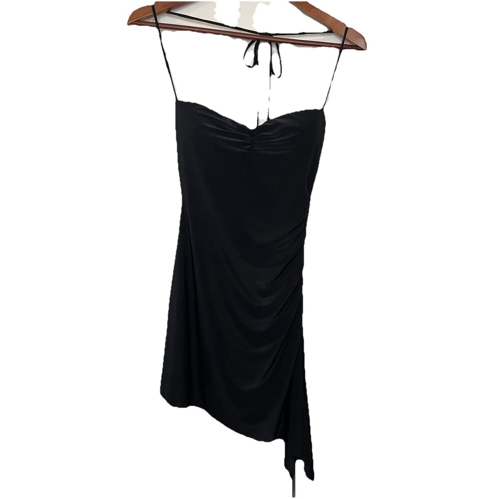 sorella womens small asymmetrical black halter tie bodycon mini dress